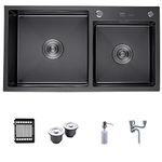 Double Bowl Kitchen Sink 28-inch Stainless Steel Sink Topmount Undermount Handmade Kitchen Sink Workstation Kitchen Sink with Drain Tray Prep Sink Nano Kitchen Sink (Size : 28 * 16 * 8.2 inch)