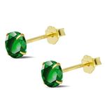 Emerald Earrings 925 Sterling Silver Post Green Earrings, 18K Gold Plated Earrings, Hypoallergenic Stud Earrings 5mm Handmade Earrings for Women Girls