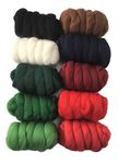 Christmas - 250gm Pack of 10 Merino Wool Tops for Needle & Wet Felting and Spindle Spinning