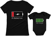 Tstars Mom and Baby Matching Outfits – Battery Low & 100% Charged Mommy and Me Outfits for Newborn – Cute New Mom Gift Cherished Memories or First Mother’s Day - Adult Small/Baby Newborn (0-3M)