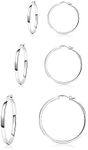 925 Sterling Silver Hoop Earrings 3 Pair Lightweight Small Hypoallergenic Silver Hoop Earrings for Women 20mm 30mm 40mm PABBEU