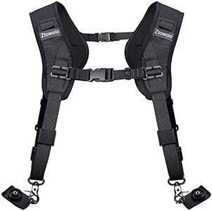 Double Shoulder Camera Strap Harness Quick Release Adjustable Dual Camera Tether Strap with Safety Tether and Lens Cleaning Cloth for DSLR SLR Camera