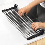 MECHEER Over The Sink Dish Drying Rack, Roll Up Dish Drying Rack Kitchen Sink Rack Dish Rack Stainless Steel Sink Drying Rack, Foldable Dish Drainer (17.5''x15.6'')