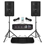 Power Dynamics Complete Band PA System Package | Band PA System Packages - Vonyx SL8 8" PA Speaker Mixer Amp Stands - Compact PA System for Band - Ideal PA System for Small Church, Events & Rehearsals