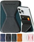 Elite Tech Gear Secure Phone Card Holder with Adjustable Stand - Compatible with iPhone & Android - Adhesive Phone Case Wallet for Cards - Vegan Leather - Dark Green