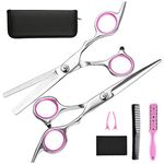 Hairdressing Scissors Thinning Scissors Set, Fcysy Professional Sharp Hair Scissors Kit with 6” Hairdresser Scissors Hair Thinning Scissors and Haircut Accessories for Cutting Hair for Women Men