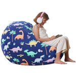 Aubliss Stuffed Animal Storage Bean Bag Chair Cover Only for Plush Toys, Blankets, Large 38"-Canvas Dinosaur