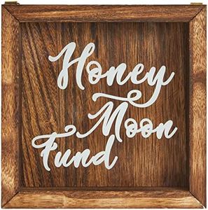 Juvale Wood Honeymoon Fund Box for Wedding Gifts, Shadow Piggy Bank, Rustic Home Decor Supplies (7 x 7 in)