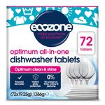 Ecozone Optimum All In One Dishwasher Tablets Bulk Buy x 72, Dishwashing Tablets with Salt, Rinse Aid & Extra Dry Effect, Powerful Degreaser & Dish Washer Tabs, Eco Conscious & Gentle on Appliances