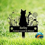 GRJIRAC Custom Cat Name Memorial Grave Stake Marker, Personalized Floral Cat Memorial Grave Marker, Customized Flowers Butterfly Cat Memorial Stake Outdoor Metal Grave Plaque Cat Memorial Statue