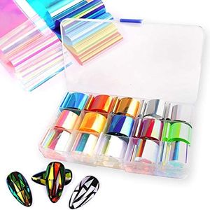 Glass Nail Stickers Strips, DANNEASY 15 Rolls Nail Foil Gradient Aurora Laser Design Glass Fragments Paper Full Nail Wraps DIY&Salon Manicure Accessories