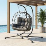 Pamapic 700 LBS Double Egg Chair Outdoor, UV Resistant Cushions Hanging Egg Chair with Armrests & Headrest, Thick Steel Frame Egg Swing Chair with Stand, for Relaxing & Reading Outside/Inside(Grey)