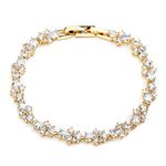 Mariell Gold Wedding and Bridal Cubic Zirconia Crystal Tennis Bracelet, Jewelry Gift for Women, Brides, Mother of The Bride, 7 1/4" Plus 1/2" Extender, Medium, Metal Gemstone, Cubic Zirconia