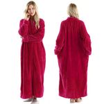 Oksun Womens Plus Size Fleece Dressing Gown Soft Bathrobe Full Length with Zipper , Rose Red, UK14-20(label XL)