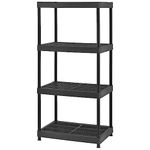 TMZ® 4 Tier Heavy Duty Plastic Shelving Shelves | Strong and Durable Rack Racking | Storage for Home, Workshop, Office, Warehouse | 145 x 92 x 46 cm | Weatherproof | Easy Assembly – BLACK