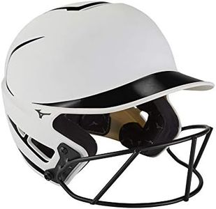 Mizuno F6 Youth Fastpitch Softball Batting Helmet with Mask, White-Black, Youth One Size