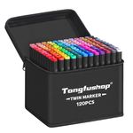 Tongfushop 120 Colored Marker Set, Colouring Pens, Marker Set for Adults Artists, Double Tip Art Pens for Drawing, Sketching, Anime and Manga with Carrying Case and Storage Base