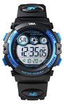 V2A Resin Black Dial Blue Digital Waterproof Kid Sports Watch For Boys Digital 5Atm Waterproof Kid Sports Watch With 7 Color Backlight Alarm Stopwatch Gift For Boy Age 5-13 Years, Black Band