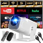 Mini Projector 2024 Upgraded Dual Control 1980x1080P 4K Support Portable Video Projector WiFi 6 BT5.2 270° Keystone HDMI/TV Stick/Smartphone/USB/PS5/Laptop with HDMI Cable & Mouse-White