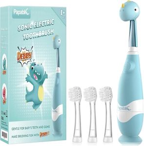 Papablic (4 Pack) Baby Sonic Electric Toothbrush, Toddler Toothbrush for Ages 1-3 Years with Cute Dino Cover and Smart LED Timer, 4 Brush Heads (Debby)