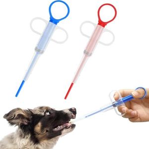 Slzhds Pet Medicine Feeder, 2 Pack Pet Pill Dispenser, Dog Pill Gun Cat Pill Shooter, Pet Syringe for Medicine, Pill Dispenser for Pets, Reusable & Washable, Soft Silicone Tips (Blue&Red)