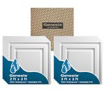 Genesis 2ft x 2ft White Icon Relief Ceiling Tiles - Easy Drop-In Installation – Waterproof, Washable and Fire-rated - High-Grade PVC to Prevent Breakage - Package of 12 Tiles