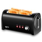 JEWJIO Long Slot Toaster 4 Slices, Stainless Steel Retro Toasters Best Rated Prime with 1.25" Wide Slot and Defrost/Reheat/Cancel Function/6 Browning Settings/Removable Crumb Tray, Glossy Black 1300W