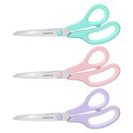 Scissors 3-Pack, 8'' Multipurpose Scissor with Ultra Sharp 2.5mm Thick Blades, Comfortable Handles, Heavy Duty Stainless Steel Scissor for Office Craft School Supplies, Right/Left Handed Scissors