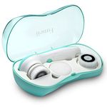 Waterproof Facial Cleansing Spin Brush Set with 3 Exfoliating Brush Heads - Complete Face Spa System by Fancii - For Gentle Exfoliation and Deep Scrubbing (Aqua)