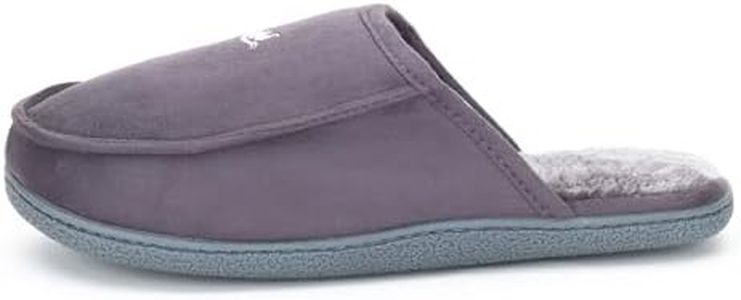 Happy Touch Men's Warm 80-D Memory Foam Suede Plush Shearling Lined Slip on Indoor Outdoor Clog House Slippers, (Gray, 9-10)