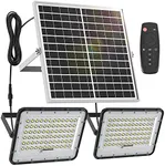 Engrepo Solar Flood Light Outdoor Auto On/Off Dusk to Dawn with Remote Control 1500LM Dual 144LEDs 6000K Bright White Floodlights Ip65 Waterproof Solar Power Light for Yard, Garden, Shed, Barn.