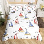 Sailboat Bedding Set Seagull Comforter Cover for Kids Boys Girls Teens Nautical Duvet Cover Ocean Marined Breathable Bedding & Linen Summer Holiday Bedding & Linen King Size