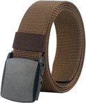 Mens Belt Web,Nylon Webbing Canvas Outdoor Casual Belt with Plastic Buckle Breathable for Work Sports, Coffee, Large