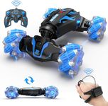 BEZGAR Remote Control Car - Gesture RC Car with Lighting, Sound & Smoke Effects, 2.4Ghz Hand Controlled RC Stunt Car for Kids, Indoor/Outdoor Rechargeable Toy Cars Birthday Gifts for Boys & Girls-Blue