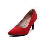 DREAM PAIRS Women's Slip On Low Mid Heels Pointed Closed-Toe Dress Court Shoes KUCCI,Size 5,Red/Suede,KUCCI