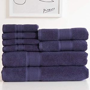 Luzia 8 Piece Bathroom Towel Set - 100% Turkish Cotton, Premium Quality - 2 Bath Towels 2 Hand Towels and 4 Washcloths (Navy Blue)