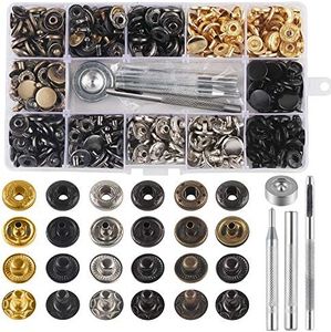 132 Sets Leather Snap Fasteners Kit, MSDADA 12.5 mm Metal Button Snaps Press Studs with 4PCS Fixing Tools, Sewing Snaps for Clothes Leather Craft Bracelets Jeans Wears Jackets Bags Belt