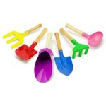 6 Pack Kids Gardening Tools Sand Toys Set, 8" Metal Garden Tools with Sturdy Wooden Handle, Shovel, Cylinder, Spoon, Fork, Rake, Toddler Gardening Set, Sand Box Beach Toys by 4E's Novelty