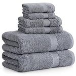 Bath Towels Set of 6-100% Cotton Bath Towels, Extra Large Bath Towels, Hotel Towels, 2 Bath Towels Bathroom Sets, 2 Hand Towels for Bathroom, 2 Wash Cloths for Your Body - Cool Grey