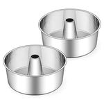 E-far Angel Food Cake Pan Set of 2, 10-Inch Stainless Steel Tube Pan for Baking Pound Chiffon Cake, One-piece Design & Non-toxic, Dishwasher Safe