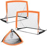 AKOZLIN Portable Soccer Goals 2 Pack Kids Training Soccer Net 4'×3' Folding Pop Up for Backyard Garden Park Beach,Orange