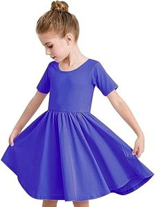 Stelle Toddler/Girls Knee-Length Short Sleeve Casual A-Line Twirly Skater Dress (A02-Royal Blue (without Pocket), 8 Years)