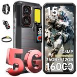 OUKITEL WP300 Rugged Smartphone 5G - Android 15 Rugged Phone,16000mAh Battery, 36GB RAM+512GB ROM+2TB,108MP Camera,6.8" FHD+120Hz Screen, 370LM Headlight,Earphone, NFC, OTG, GPS, 2025(Black)