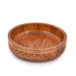 EDHAS Decorative Red Finished Mango Wood Round Carved Bowl for Food, Fruits, Salad, or Popcorn – Kitchen Counter (25.4cm x 25.4cm x 6.35cm)