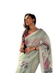 NK Textiles Women's Floral Thread & Zari Woven Linen Cotton Saree with Fancy Pompoms (16 COLORS & DESIGNS)