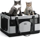 Pecute Cat Carrier for 2 Cats,Dual Cabin Multi Cat Travel Carrier with Removable Divider and Sturdy Frame,Collapsible,Soft,can Hold 20lbs+ for 2 Small Kitten,Medium Dog,Extra Large for Travel,Gray