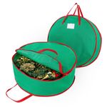 bruwaa 2 Pack Christmas Wreath Storage Container Bag 24", Card Slot Durable Handles and Double Zipper Storage Containers and to Protect Artificial Garland - Green