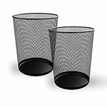 Homeshopa Circular Mesh Wastebasket Trash Can, Pack of 2 Lightweight & Sturdy Metal Waste Paper Bin, Garbage Rubbish Bin for Bathrooms, Kitchens, Home Offices, Living Room, Dorm Rooms, Black (Round)