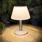 Solar Table Lamp Outdoor Indoor - 3 Lighting Modes, Eye-Caring LED Waterproof Solar Desk Lamp with Pull Chain for Outside Patio Garden Bedroom Living Room(White Modern Decor)