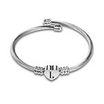 MiiFort Women's Initial Name Silver Cuff Bangle Letter L Bracelet Love Heart Point Style Stainless Steel Family Sister Daughter Granddaughter Birthday